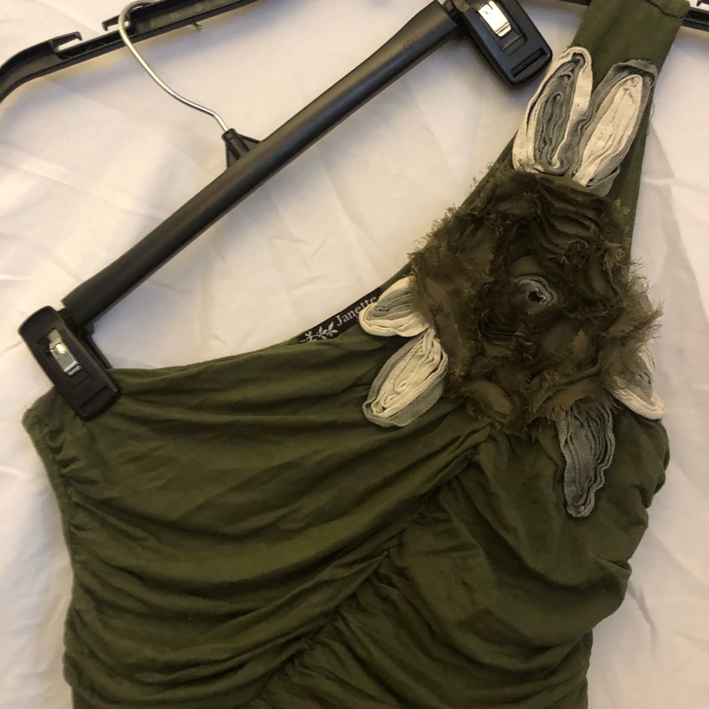 S Janette Embellished Olive Green One-Shoulder Dress - Picture 3 of 7